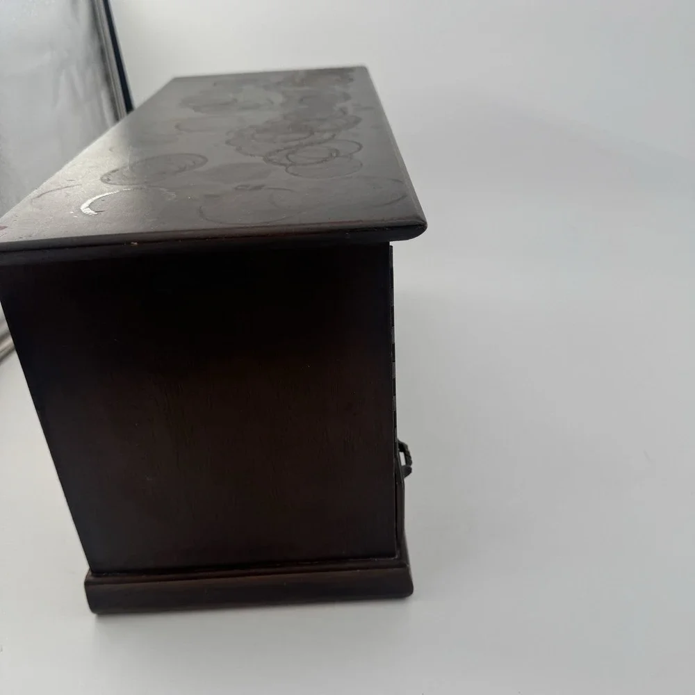 Vintage Japanese Wood‎ Jewelry Box Chest 9 Drawer MCM Teal Velvet Lined Japan